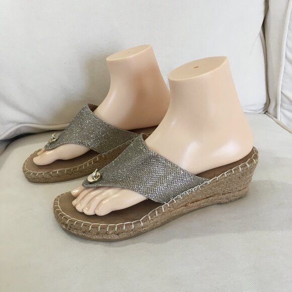 White Mountain Beachball Gold Shimmer Espadrilles Wedge Sandal - Picture 1 of 8